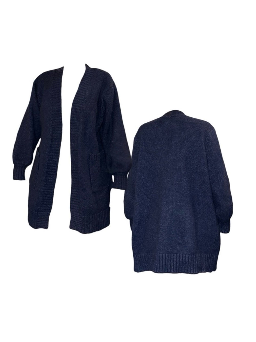Eloquii Open-Front Navy Blue Long Cardigan